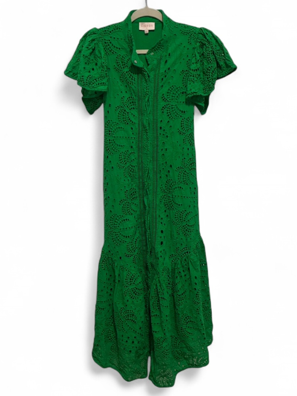 Ciebon Isabella Green Eyelet Button Down Dress